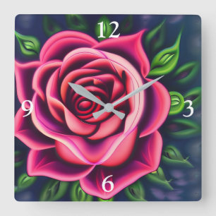 Horloge Carrée Fleur de rose rose romantique Abstraite