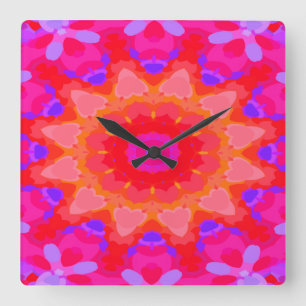 Horloge Carrée Fleur de soleil violet, rose et orange