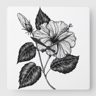 Horloge Carrée Fleur d'Hibiscus II