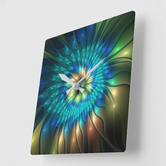 Horloge Carrée Fleur d'Imaginaire lumineux, Fractale Abstraite co (Angle)