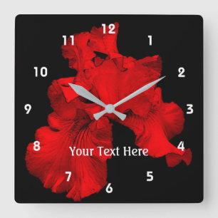 Horloge Carrée Fleur d'iris barbu rouge vif