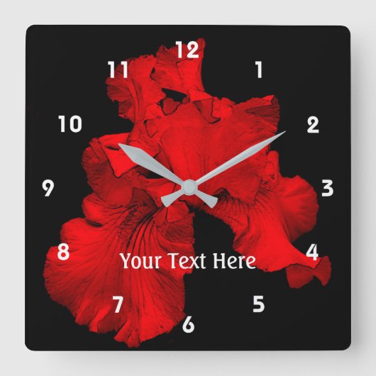 Horloge Carrée Fleur d'iris barbu rouge vif (Recto)