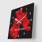 Horloge Carrée Fleur d'iris barbu rouge vif (Angle)