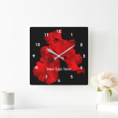 Horloge Carrée Fleur d'iris barbu rouge vif (Maison)