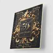 Horloge Carrée Fleur dorée : Création pour le 50e anniversaire (Angle)