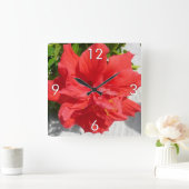 Horloge Carrée Fleur double hibiscus rouge (Maison)