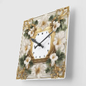 Horloge Carrée Fleur élégante Art Déco (Angle)