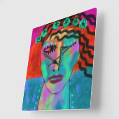 Horloge Carrée Fleur Enfant Art Abstrait original (Angle)