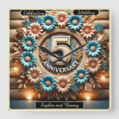 Horloge Carrée Fleur éternelle : 5e anniversaire cercle floral (Recto)