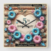 Horloge Carrée Fleur éternelle 5e anniversaire Fête florale (Recto)