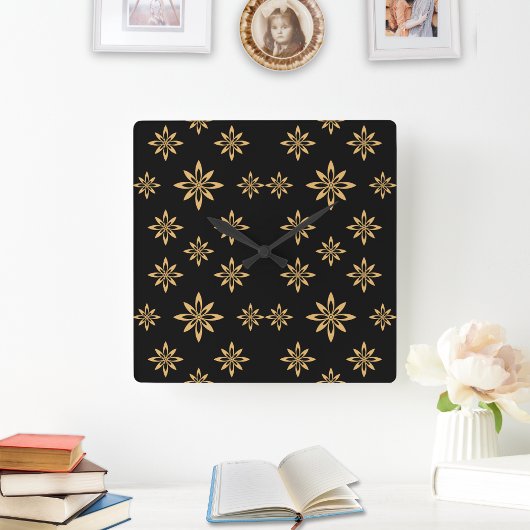 Horloge Carrée Fleur foetale géométrique étoilée