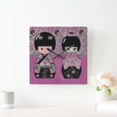 Horloge Carrée Fleur Kokeshi (Maison)