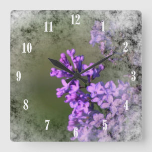 Horloge Carrée Fleur lilas