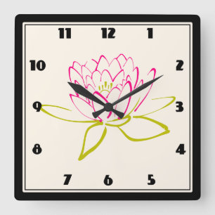 Horloge Carrée Fleur Lotus / Illustration de la couche d'eau