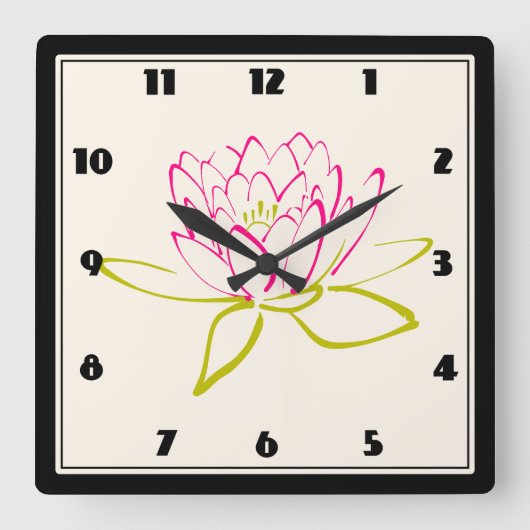 Horloge Carrée Fleur Lotus / Illustration de la couche d'eau (Recto)