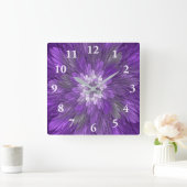 Horloge Carrée Fleur psychédélique violette Abstraite Fractal Art (Maison)