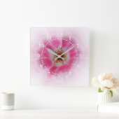 Horloge Carrée fleur rose (Maison)