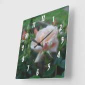 Horloge Carrée Fleur Rose de pêche (Angle)