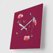 Horloge Carrée Fleur rose japonaise abstraite et simple (Angle)