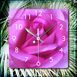 Horloge Carrée Fleur rose rose photo moderne design simple audaci