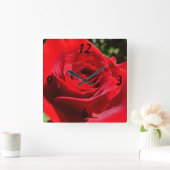 Horloge Carrée Fleur rose rouge vif Belle florale (Maison)