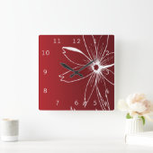Horloge Carrée Fleur rouge et blanche (Maison)