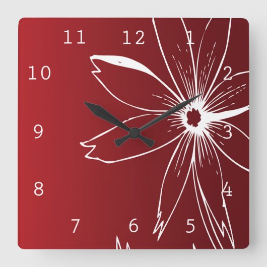 Horloge Carrée Fleur rouge et blanche (Recto)