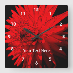 Horloge Carrée Fleur rouge Hot Dahlia