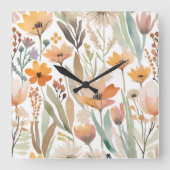 Horloge Carrée Fleur sauvage Boho Aquarelle Floral Pastel Décor (Recto)