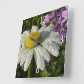 Horloge Carrée Fleur sauvage Daisy et Summer Lilac (Angle)