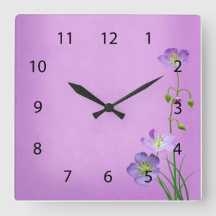 Horloge Carrée Fleur sauvage violet sur violet