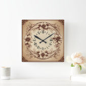 Horloge Carrée Fleur vintage (Maison)