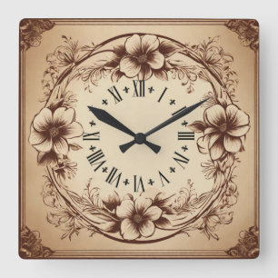 Horloge Carrée Fleur vintage