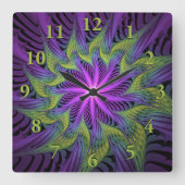 Horloge Carrée Fleuron vert violet Art Abstrait fractal moderne (Recto)