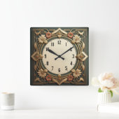 Horloge Carrée Fleurs Art Déco (Maison)