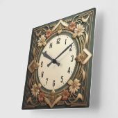 Horloge Carrée Fleurs Art Déco (Angle)