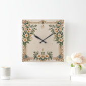 Horloge Carrée Fleurs Art Déco (Maison)