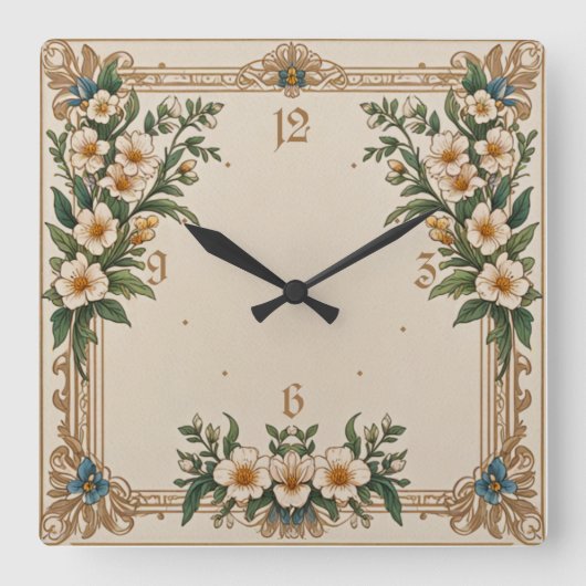 Horloge Carrée Fleurs Art Déco (Recto)