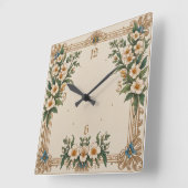 Horloge Carrée Fleurs Art Déco (Angle)