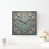 Horloge Carrée Fleurs Art Déco (Maison)