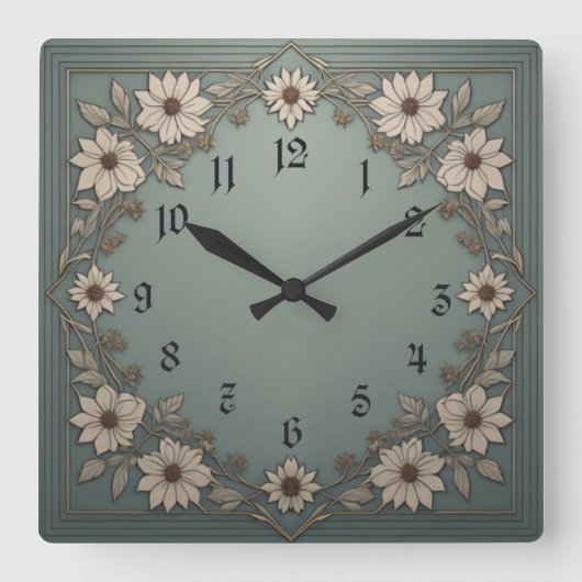 Horloge Carrée Fleurs Art Déco (Recto)
