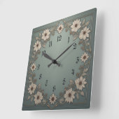 Horloge Carrée Fleurs Art Déco (Angle)