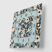 Horloge Carrée Fleurs Art déco bleu (Angle)