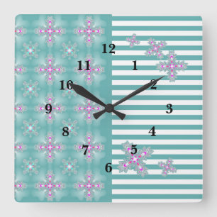Horloge Carrée Fleurs Artdeco dans le style rétro