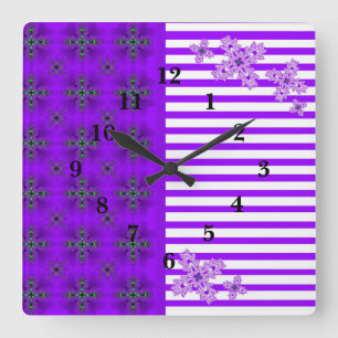 Horloge Carrée Fleurs Artdeco dans le style rétro