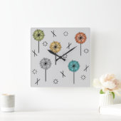 Horloge Carrée Fleurs atomiques rétro multicolores (Maison)