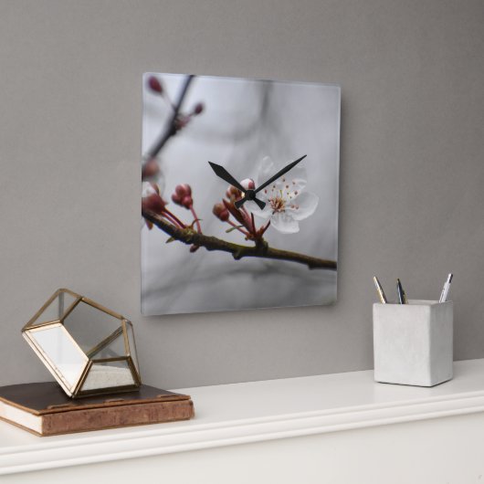 Horloge Carrée Fleurs blanches (Bureau)