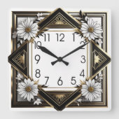 Horloge Carrée Fleurs blanches Art déco (Recto)