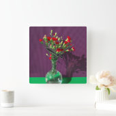 Horloge Carrée Fleurs | Bouquet Carantion Rouge (Maison)