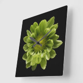 Horloge Carrée Fleurs | Chrysanthème vert (Angle)